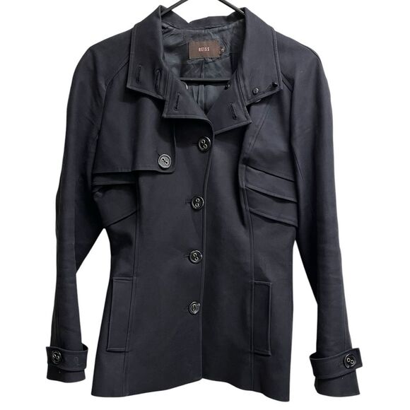 VTG Y2K REISS Black Fitted Pea Coat Blazer Jacket SZ XS Military Structured - Picture 1 of 7